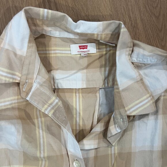 Levi's Cream Tan White Button Down Long Sleeve Shirt Blouse Size Small - Picture 4 of 5